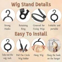 3 PCS Hanging Wig Stand Foldable Holder Portable Collapsible Rack For Multiple Wigs Or Hats Holder Wig Stand Display Tool (Black)