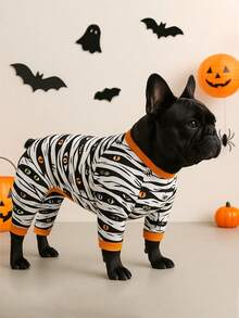 1 Stück süßer Halloween Muster Haustier Pyjama, geeignet für kleine und mittlere Hunde, Jungen und Mädchen, weich und dehnbar, Hundekleidung für Bichon, Yorkshire Terrier und Französische Bulldogge