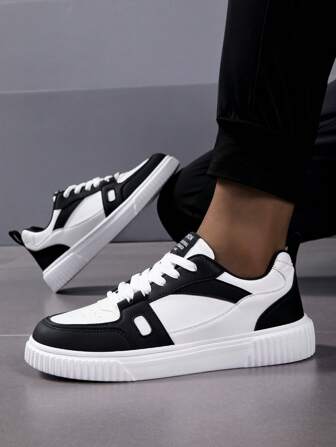 1 Pair Men's Sneakers, Men's Casual Shoes, Men's Outdoor Sports Shoes, Men's Skateboarding Shoes, Fashionable And Versatile White Sneakers
