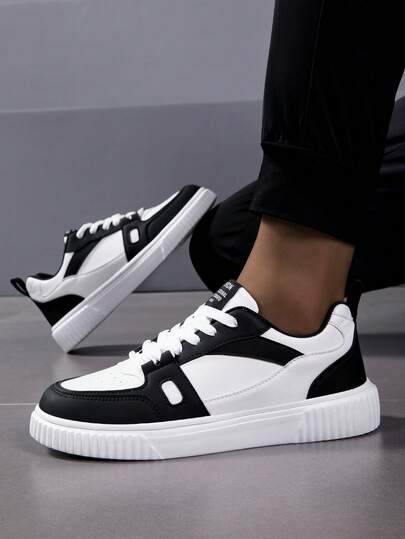 1 Pair Men's Sneakers, Men's Casual Shoes, Men's Outdoor Sports Shoes, Men's Skateboarding Shoes, Fashionable And Versatile White Sneakers