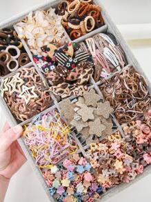 870pcs/Set Baby Girls' Basic Princess Hair Accessories Set, Including Elastic Hair Bands, Star/Butterfly Hair Clips, Pearl Flower Hair Clips, Barrettes, Suitable For Daily Use And Gift