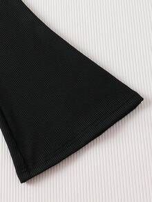2件組女童休閒學院風小馬刺繡抓皺修身長袖 Polo T恤與喇叭褲套裝，秋冬薄款 - 彩色 - 查看 7