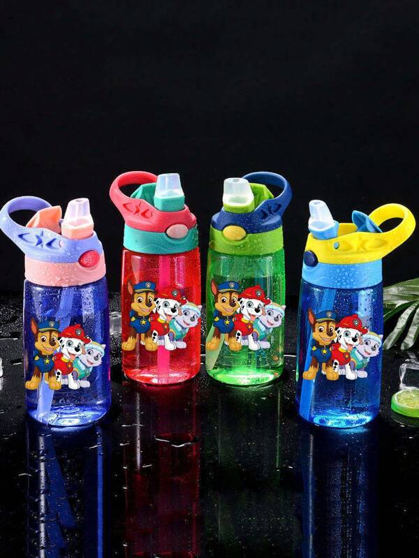 Paw Patrol 1 Pieza Taza de agua de fiesta Paw Patrol de 500ml/16oz, botella de agua de gran capacidad con pajita, asa portátil y a prueba de fugas, adecuada para fiestas de cumpleaños, Acción de Gracias, Halloween y Navidad (hecho a mano, el color y el tamaño del patrón pueden variar ligeramente, y el color y el estilo de la tapa de la taza también pueden variar ligeramente)