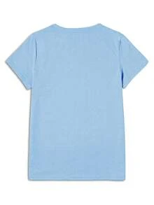 ONE LOVE Print Crew Neck T-Shirt - Fashionable Womens Graphic Print T-Shirt - Casual Short Sleeve Crew Neck Top - Lightweight & Breathable For Spring & Summer Wardrobe, 1 Piece, 200g - 藍色 - 查看 2