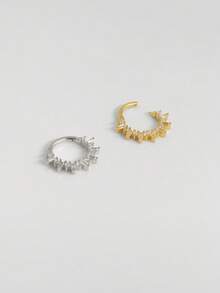 1pc Glitter CZ Pave Ear Piercing Ring 18 Gauge Piercing Hoop Clicker, Hypoallergenic 925 Sterling Silver Nose Rings /Septum Rings,Yellow Gold Tragus Helix Cartilage Conch Earring Hoops,For Women And Men For Daily Wear(Sold As 1 Piece) - Multicolor - View 4