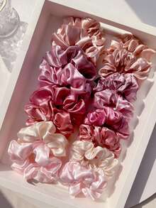 16个柔软缎面发圈 - 高弹力纯色发绳，粉色、紫色和米色，波西米亚风格发饰，适合休闲或正式场合，可作头饰或马尾辫发圈 - 彩色 - 查看 5