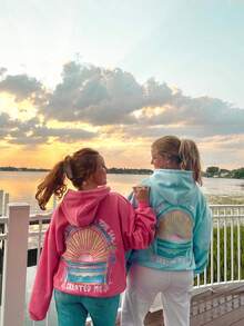 Women's Embroidered Hoodies Y2K Long Sleeve Hooded Cute Preppy Fleece Pullover Sweatshirts With Pockets - Màu xanh nhạt - Xem 4