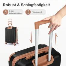 SUNROAD A Stylish Set Of ABS Suitcases With Vertical Stripes, Four-In-One Design With Handles And Universal Wheels. Available In 20in, 24in, 28in Sizes And 12in Carrying Case, Featuring ABS Aluminum Golden Pull Rods In A Fashionable Rose Gold Color Scheme - 黑棕色 - 查看 6