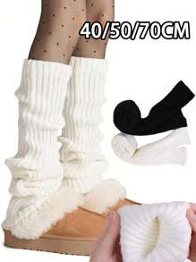 2 双女士纯色竖条纹保暖装饰可爱腿套，适合春秋冬季秋季配饰