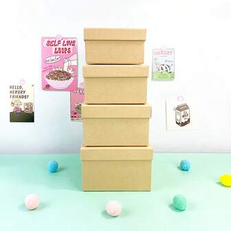 4 pezzi/set Scatole di immagazzinaggio quadrate in carta kraft, multi-dimensione multi-scena multi-uso, adatte per organizzazione casa/ufficio, esposizione tavolo festa, scatole regalo