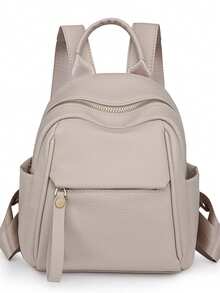 Zaino da donna di colore a contrasto alla moda, versatile, con ampia capacità, casual, leggero per uso esterno e da viaggio, adatto per studenti universitari - Beige - Visualizzare 10