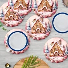 2 piezas/4 piezas/6 piezas Manteles individuales de silicona con estampado de casa de jengibre, decoración navideña, adecuados para mesa de comedor, bar de café, todo el año, manteles lavables para mesa, decoración de habitación, posavasos, manteles de escurrimiento, manteles individuales de cocina y comedor, decoraciones de fiesta interior y exterior, decoración del hogar, regalo ideal