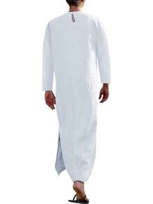 Men's V-Neck Short Sleeve Robe Side Split Kaftan Cotton Long Gown Thobe S-3XLhalloween - Trắng số 1 - Xem 4