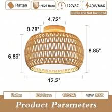 1 szt. Boho styl pół-wbudowane oświetlenie sufitowe, tkane liny, klatka rattanowa, nadaje się do sypialni, korytarza, wejścia, kuchni, pokoju dziecięcego, szafki, wyklucza żarówkę