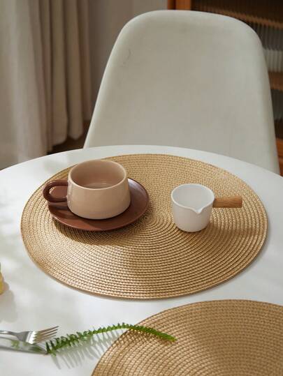 1pc Minimalist Solid Color PP Round Placemat, Furniture Tabletop Decor