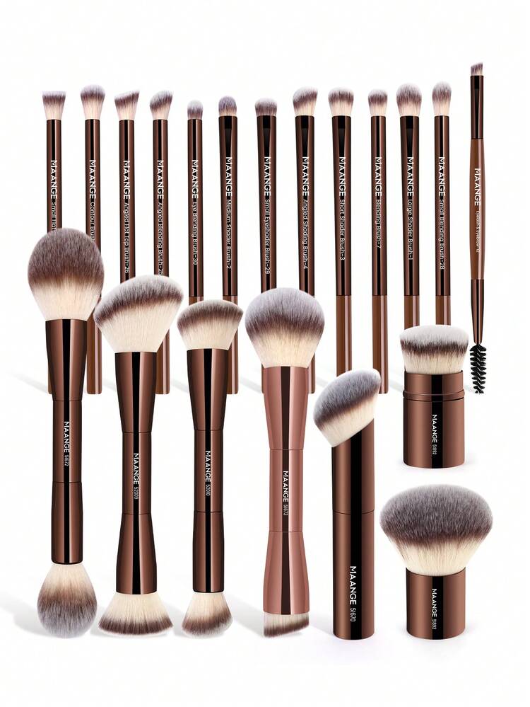 MAANGE 1/7/13/20/21pcs Professional Soft Aluminum Tube Makeup Brush Set, Includes Velvet Bag, Makeup Pouch, Foundation Brush, Eyeshadow Brush, Eyebrow Brush, Blending Brush, Highlighter Brush, Suitable For Powder, Liquid, Cream Cosmetics, Ideal For Daily Use And Travel, A Thoughtful Makeup Accessory Gift Set For Friends. The Set Includes: Makeup Brush Set, Makeup Brush Set, Complete Makeup Brush Set, Makeup Brush Set, Complete Makeup Tool Set, Makeup Brush Set, Makeup Gift Set.,Giveaways,Professional Makeup Brushes,Complete Makeup Set - Brown - View 12