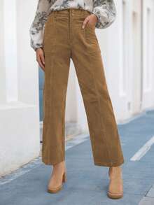 tooluck Womens Casual Winter Straight Leg Elastic Waist Corduroy Pants With Pockets Khaki - Màu Khaki - Xem 1