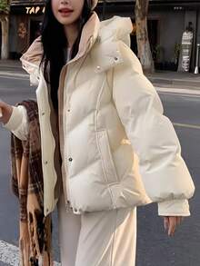 冬季女式连帽羽绒服 优雅休闲纯色时尚派对生日拉链连帽羽绒夹克 加厚派克大衣 韩版时尚加厚冬装女式羽绒服 商务休闲女式街头服饰