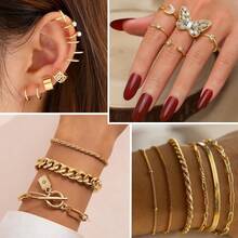 93 Pcs Gold Jewelry Set For Women Costume Jewelry Pack Gold Plated Necklace Bracelet Stackable Ring Earrings Jewelry Pack For Women - 預設 - 查看 4