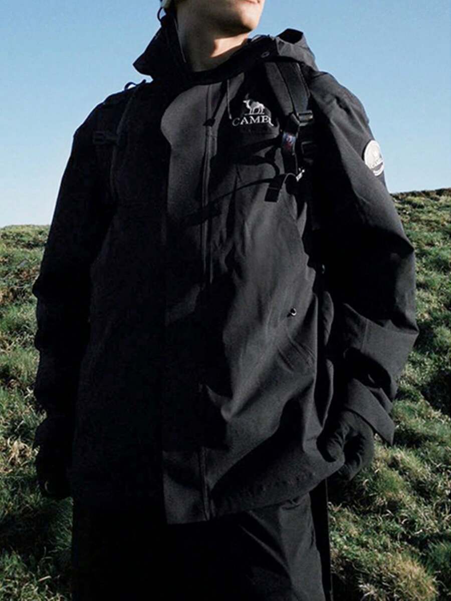 CAMEL CROWN 三合一男士羽绒服，可拆卸抓绒内衬，防风防水硬壳登山外套 - 幻影黑 - 查看 1