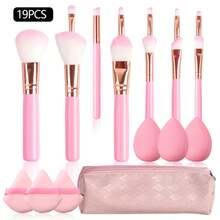 Juego de brochas de maquillaje para principiantes, set de 19 piezas de 12 brochas de maquillaje, 3 piezas de huevo sin polvo, 3 piezas de esponja triangular en polvo, 1 bolsa de almacenamiento de piezas - 12 piezas - Ver 8