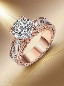 MONALLY 1枚奢华镂空立方氧化锆不锈钢戒指，珠宝配饰礼品，适合女性出席宴会、周年纪念日及其他场合。 - 玫瑰金 - 查看 8