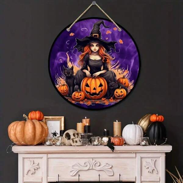 Heim-Dekoration Halloween Hexe Holz Türschild, rundes Logo kreative dekorative Plakette