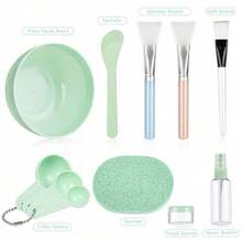 Face Mask Mixing Bowl Set, 11 Pcs DIY Facemask Mixing Tool Kit With Facial Mask Bowl Stick Spatula Silicone Brush Spray Bottle Puff Soaking Bottle Gauges - 預設 - 查看 2