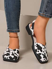 Giày bệt quai cài khóa sang trọng thiết kế năm 2026, dép bít mũi nhọn kiểu dáng thường ngày dành cho nữ. - Đen và trắng - Xem 5