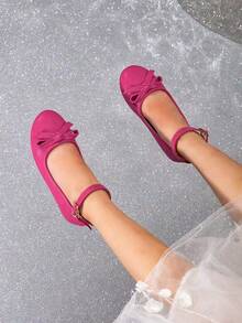 Girls' Princess Style Bow Decor Ankle Strap Flat Shoes
