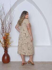 Printed Plus Size Midi Knit Dress - 米色 - 查看 3