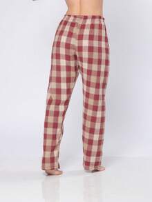 Women's Plaid Pajamas, Flannel Pants With Pocket And 100% Cotton T-Shirt - Màu be - Xem 6