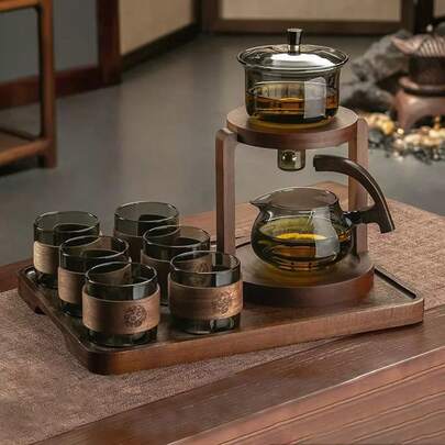 Jogo de Chá de Vidro e Madeira Máquina de Chá Elegante com Sistema Automático Compacta e Sofisticada