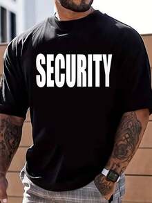 100% Cotton Security Guard Shirt For Men And Women Men- T-Shirt Men Graphic T-Shirt Cotton Print Short Sleeve Casual Top, Summer Tee Mens Tops - 黑色 - 查看 1