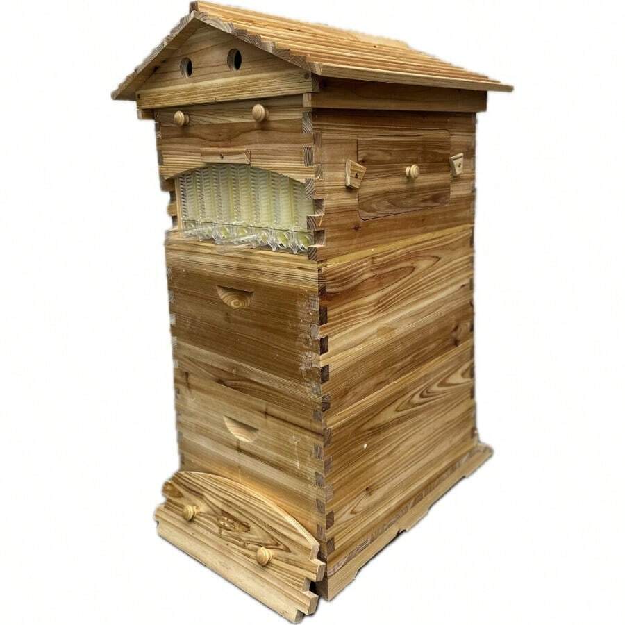 Auto Flowing Beekeeping 3 Box Full Kit 2x Brood 1x Auto Seep Honey Super Beehive Frame WAXED - Màu gỗ nguyên bản - Xem 1