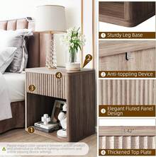 Dragonpad Fluted Nightstand Set Of 2 With Drawers, Modern Bedside Table For Bedroom, Living Room And Offices, Large End Table With Storage, Easy Assembly,Light Walnut - Walnut - View 6