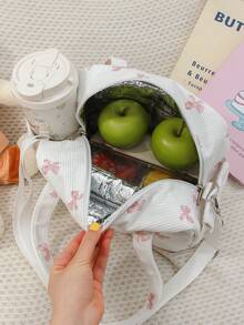 1 chiếc túi đựng cơm trưa bằng vải nhung kẻ có nơ, nhỏ gọn, dễ thương, cách nhiệt, có thể tái sử dụng, chống rò rỉ, kiểu dáng tối giản, thích hợp cho công việc, du lịch, cắm trại và dã ngoại. - Nhiều màu - Xem 8