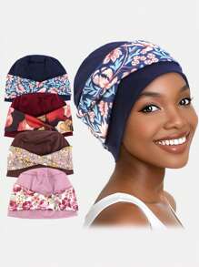 1pc Women's Printed Square Headscarf Hat, Turban Style Bohemian Headwrap, Suitable For Daily Use