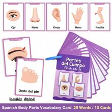 Lachilly Tarjetas didácticas para aprender vocabulario en español, tarjetas de aprendizaje de vocabulario para niños, palabras de alimentos, animales, partes del Body, frutas, verduras, tarjetas cognitivas educativas para preescolar y jardín de infantes, herramientas de aprendizaje de idiomas, recursos y materiales de aprendizaje para el hogar y el aula