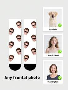 1 Paio Di Calzini Personalizzati Con Foto, Calzini Stampati Su Misura, Calzini Con Immagine Personalizzata, Stampa Qualsiasi Volto Sui Calzini, Regalo Per Anniversario, Festa Della Mamma, Festa Del Papà, Regalo Fantasioso - Multicolore - Visualizzare 2