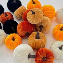 6 件人造仿天鹅绒天鹅绒模拟蔬菜泡沫面料南瓜装饰，适用于秋季家居装饰，各种家用天鹅绒南瓜仿制品，人造秋季餐桌装饰，可重复使用的感恩节和秋季餐桌中心装饰