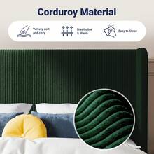 Allewie Full/Queen/King Size Bed Frame With Upholstered Wingback Headboard, Vertical Channel Tufted Corduroy Velvet Platform Bed, Strong Wooden Slats Support, No Box Spring Needed, Easy Assembly, Green - 綠色 - 查看 3