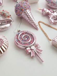 1pc Christmas Pink Pendant, Pink Cartoon Donut, Christmas Tree Decoration Pendant In The Shape Of A Bag Cake, Christmas Gift Home Decor Christmas Decorations Room Decor Winter