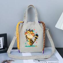 1 Stück neuer Pudel Design Nylon Lässig Umhängetasche, Grau, vielseitige kleine quadratische Umhängetasche für Frauen