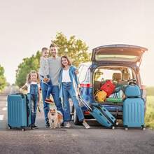 SUNROAD A Stylish Set Of ABS Suitcases With Vertical Stripes, Four-In-One Design With Handles And Universal Wheels. Available In 20in, 24in, 28in Sizes And 12in Carrying Case, Featuring ABS Aluminum Golden Pull Rods In A Fashionable Rose Gold Color Scheme