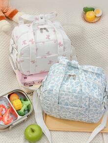 1 chiếc túi đựng cơm trưa bằng vải nhung kẻ có nơ, nhỏ gọn, dễ thương, cách nhiệt, có thể tái sử dụng, chống rò rỉ, kiểu dáng tối giản, thích hợp cho công việc, du lịch, cắm trại và dã ngoại. - Nhiều màu - Xem 4