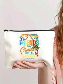 Set de geantă cadou pentru machiaj de călătorie cu tematică de croazieră, geantă de machiaj/toaletă, geantă de machiaj cu fermoar, organizator de toaletă cu fermoar, husă pentru telefon cu fermoar, penar, suport pentru pensule de machiaj, potrivit pentru femei, fete, mame, surori, prietene, pasionate de croazieră, esențială pentru călătorii la facultate, călătorii în vacanță, geantă cosmetică/organizator de machiaj pentru femei
