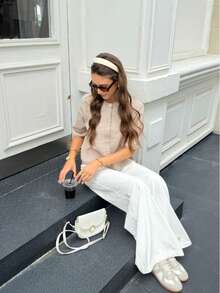 FOR BEAUTY Spring/Summer New Coffee Color Round Neck Short Sleeve Button Knit Top, Minimalist Elegant Commute Casual Cardigan, New Year - Brown - View 8