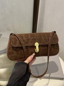 时尚新款纯色五金装饰单肩包百搭简约大方腋下女包适合逛街钱包逛街年轻女性大学生新人白领非常适合办公室大学工作商务拼搏户外活动旅行郊游豹纹猎豹印花