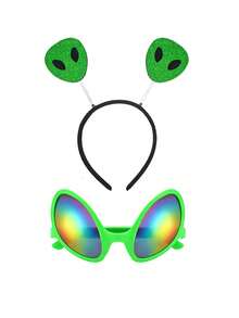 2 buc bandă de susținere și ochelari extratereștri, ochelari de soare curcubeu extratereștri, bandă de susținere cu antenă Popper, recuzită pentru costume de petrecere pentru cosplay, potrivită pentru bărbați și femei Halloween
